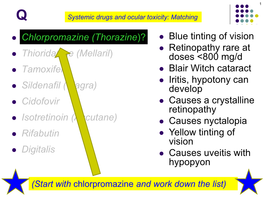 Chlorpromazine (Thorazine)? Thioridazine (Mellaril) Tamoxifen
