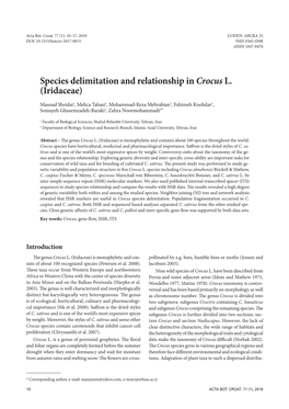 Species Delimitation and Relationship in Crocus L. (Iridaceae)
