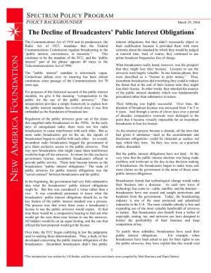 The Decline of Broadcasters' Public Interest Obligations*