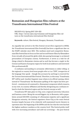 Romanian and Hungarian Film Cultures at the Transilvania International Film Festival
