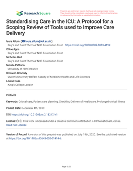 A Protocol for a Scoping Review of Tools Used to Improve Care Delivery