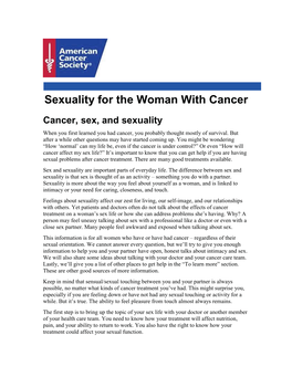 Sexuality for the Woman with Cancer