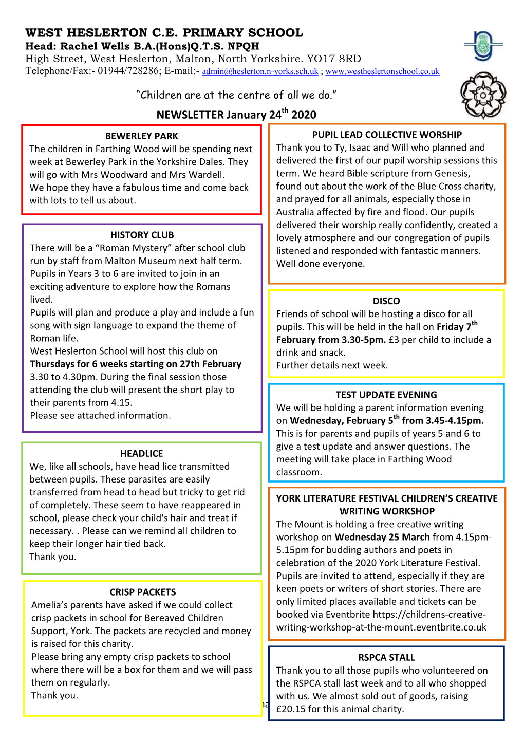 WEST HESLERTON C.E. PRIMARY SCHOOL NEWSLETTER January