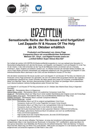 Sensationelle Reihe Der Re-Issues Wird Fortgeführt! Led Zeppelin IV & Houses of the Holy Ab 24