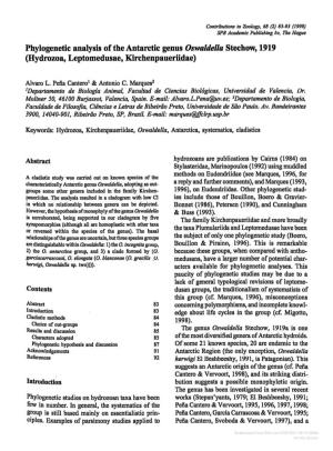 Phylogenetic Analysis of the Antarctic Genus Oswaldella Stechow, 1919