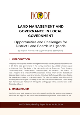 Opportunities and Challenges for District Land Boards in Uganda