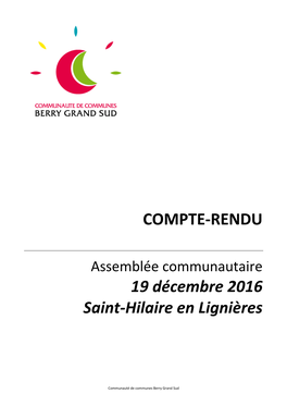 COMPTE-RENDU 19 Décembre 2016 Saint-Hilaire En Lignières