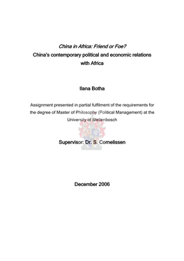 China in Africa: Friend Or Foe? China’S Contemporary Political and Economic Relations with Africa