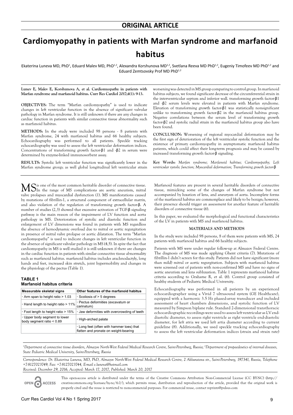 Cardiomyopathy in Patients with Marfan Syndrome and Marfanoid Habitus