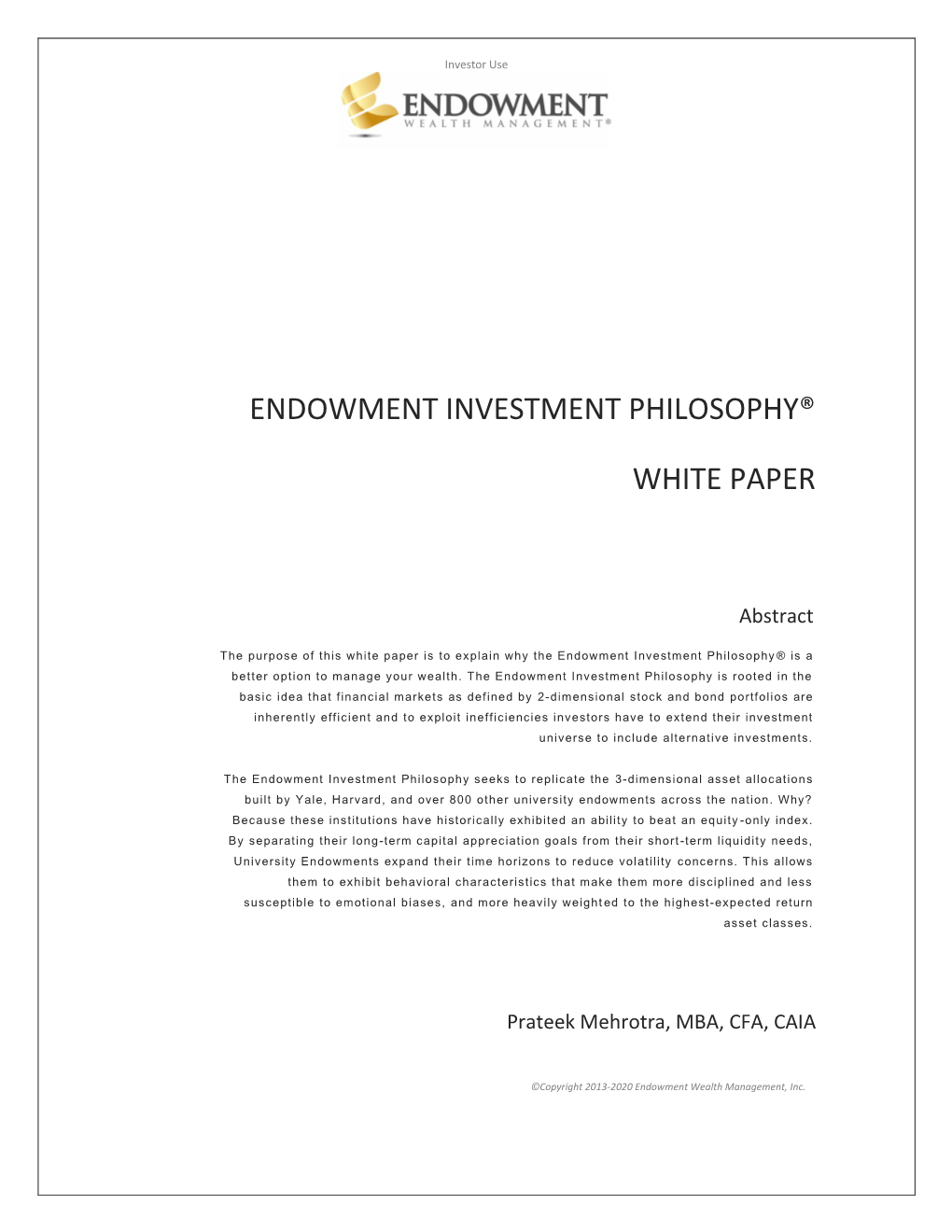 Endowment Investment Philosophy® White Paper