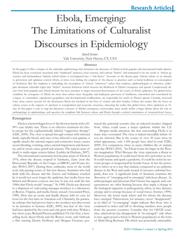 Ebola, Emerging: the Limitations of Culturalist Discourses In