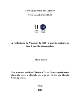 A Conferência De Algeciras De 1906: a Posição Portuguesa Face À Questão Marroquina