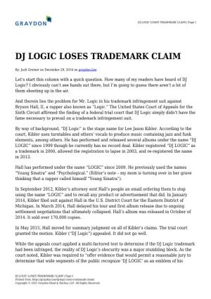 DJ LOGIC LOSES TRADEMARK CLAIM | Page 1