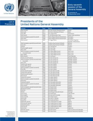 List of Presidents of the Presidents United Nations General Assembly