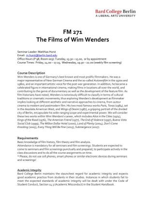 FM 271 the Films of Wim Wenders