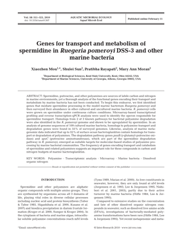 Genes for Transport and Metabolism of Spermidine in Ruegeria Pomeroyi DSS-3 and Other Marine Bacteria
