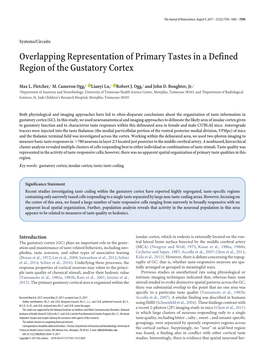 Overlapping Representation of Primary Tastes in a Defined Region of the Gustatory Cortex