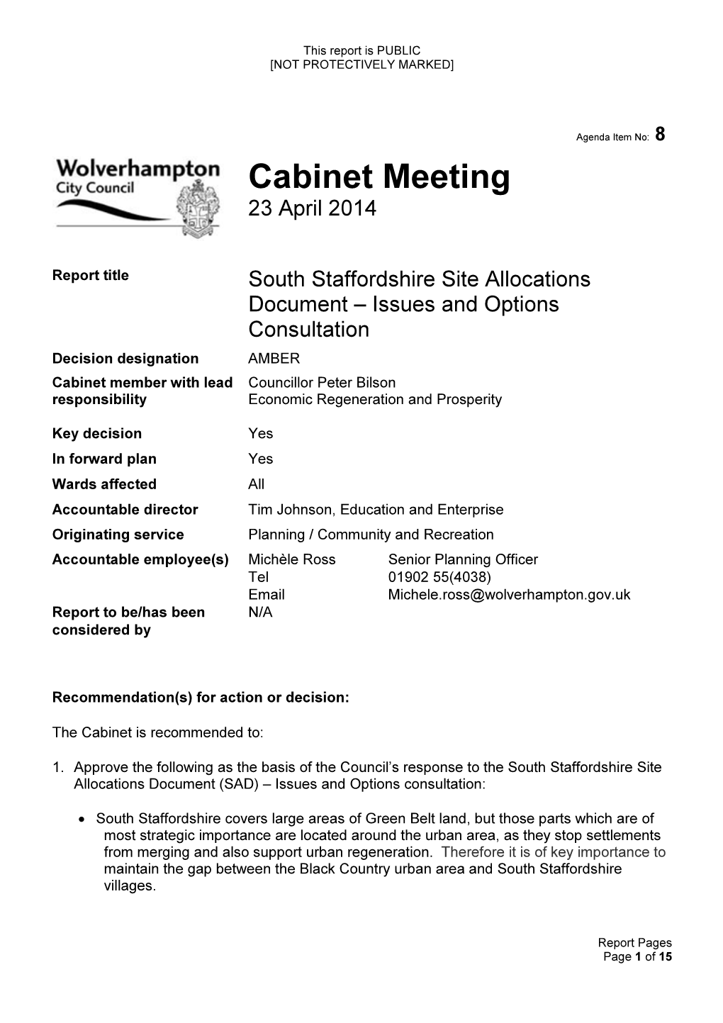 South Staffordshire Site Allocations Document – Issues and Options Consultation