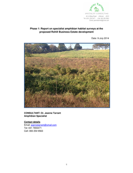 Phase 1: Report on Specialist Amphibian Habitat Surveys at the Proposed Rohill Business Estate Development