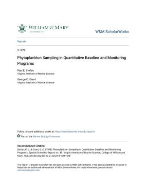 Phytoplankton Sampling in Quantitative Baseline and Monitoring Programs