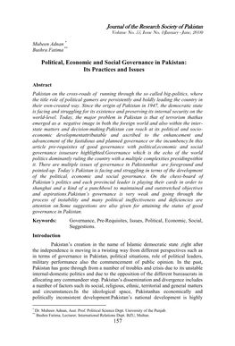 Political, Economic and Social Governance in Pakistan: Its Practices and Issues