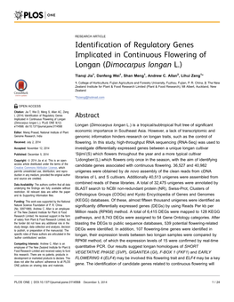 Identification of Regulatory Genes Implicated in Continuous Flowering of Longan (Dimocarpus Longan L.)