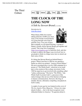 THE CLOCK of the LONG NOW - a Talk by Stewart Brand