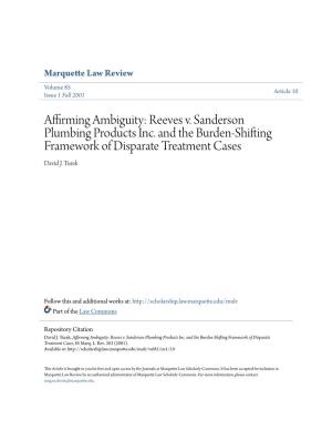 Reeves V. Sanderson Plumbing Products Inc. and the Burden-Shifting Framework of Disparate Treatment Cases David J