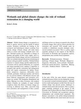 Wetlands and Global Climate Change: the Role of Wetland Restoration in a Changing World