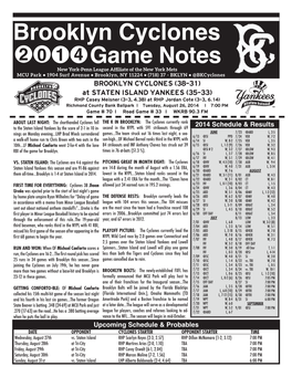 Brooklyn Cyclones Game Notes