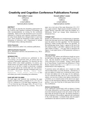 Creativity and Cognition Conference Publications Format