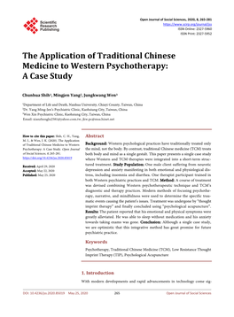 The Application of Traditional Chinese Medicine to Western Psychotherapy: a Case Study