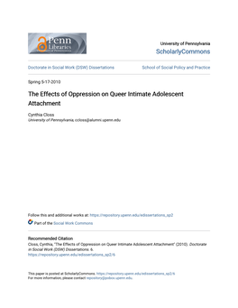 The Effects of Oppression on Queer Intimate Adolescent Attachment