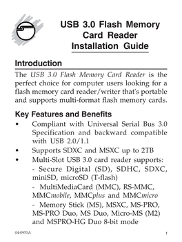 USB 3.0 Flash Memory Card Reader Installation Guide