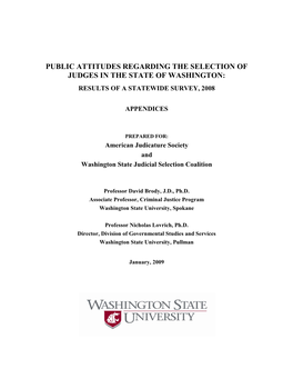 Public Attitudes Regarding the Selection of Judges in the State of Washington: Results of a Statewide Survey, 2008