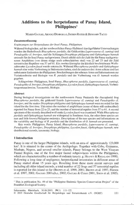 Additions to the Herpetofauna of Panay Island, Philippines1