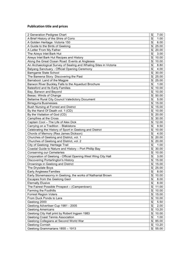 Publication Title and Prices