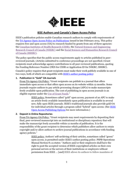 IEEE Authors and Canada's Open Access Policy
