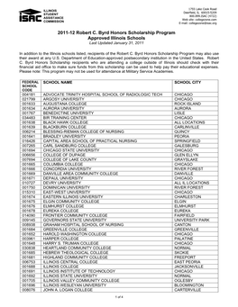 2011-12 Robert C. Byrd Honors Scholarship Program Approved Illinois Schools Last Updated January 31, 2011