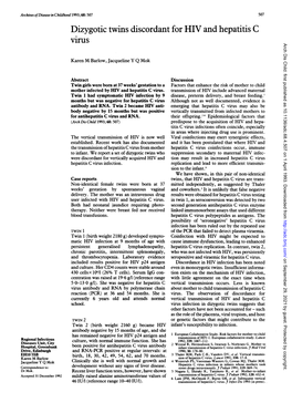 Dizygotic Twins Discordant for Hivand Hepatitis C