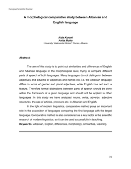 A Morphological Comparative Study Between Albanian and English Language