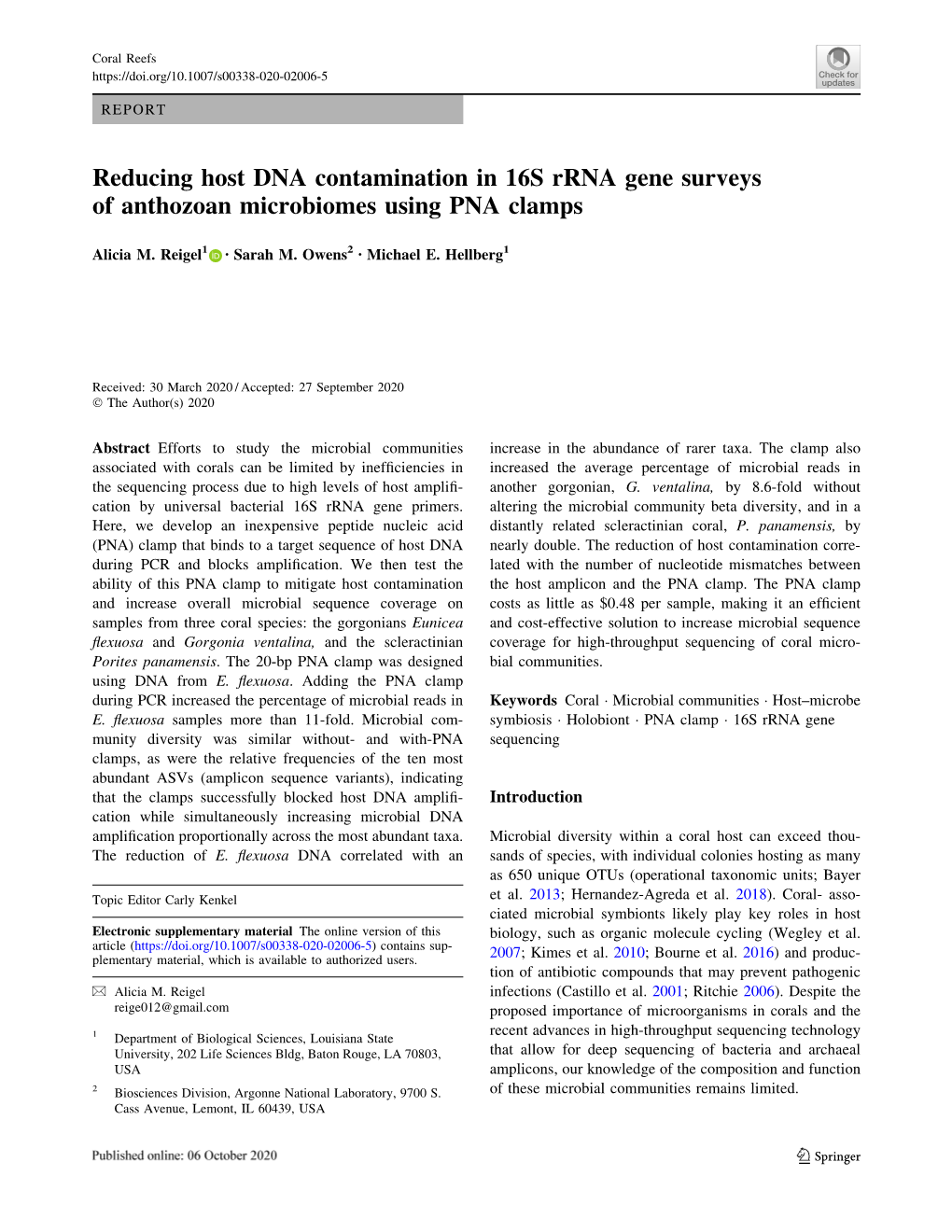 Reducing Host DNA Contamination in 16S Rrna Gene Surveys of Anthozoan Microbiomes Using PNA Clamps