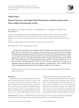 Original Paper Hypoxia Tolerance and Fatigue Relief Produced By