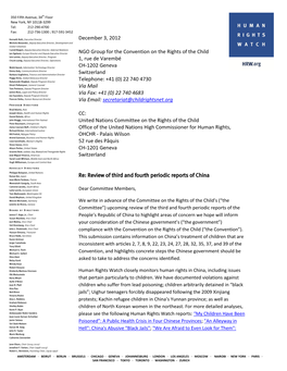 Human Rights Watch Closely Monitors Human Rights in China, Including Issues Oki Matsumoto Barry Meyer That Pertain Particularly to Children