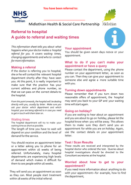 Referral to Hospital a Guide to Referral and Waiting Times