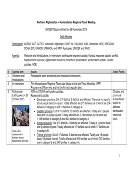 Northern Afghanistan – Humanitarian Regional Team Meeting UNICEF