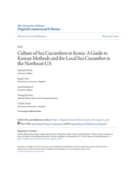 Culture of Sea Cucumbers in Korea: a Guide to Korean Methods and the Local Sea Cucumber in the Northeast U.S