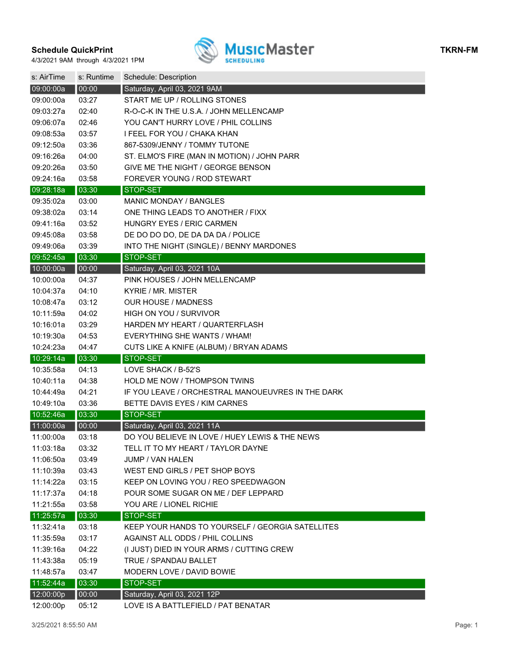 Schedule Quickprint TKRN-FM