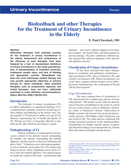 Biofeedback and Other Therapies for the Treatment of Urinary Incontinence in the Elderly E