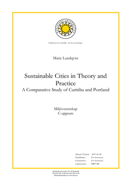 Sustainable Cities in Theory and Practice a Comparative Study of Curitiba and Portland
